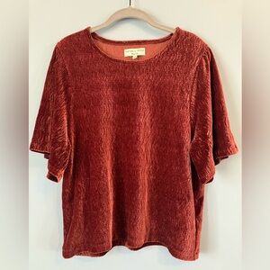 Madewell Texture & Thread | Velvet Flutter Sleeve Top in Burgundy